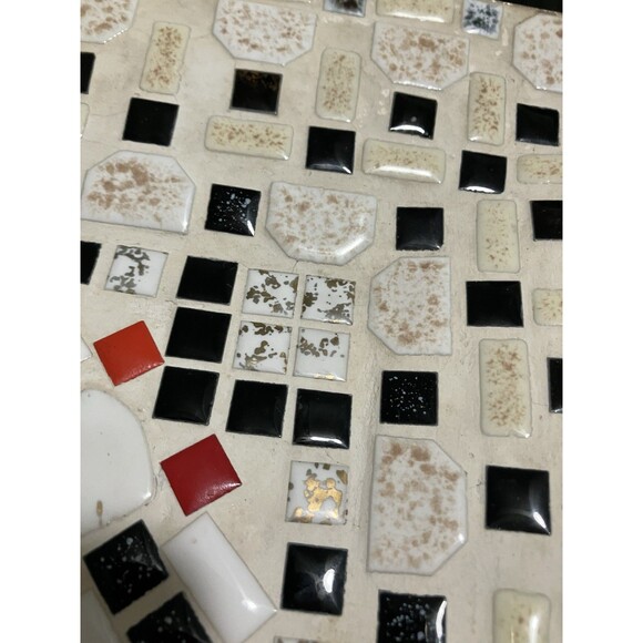 Large Vintage Mosaic  Tile  platter, White Red Black Gold square tiles MCM - Picture 12 of 16